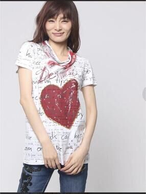 Desigual Heart Embroidered Short Sleeve Top Sz M Dopamine Art Deco Boho